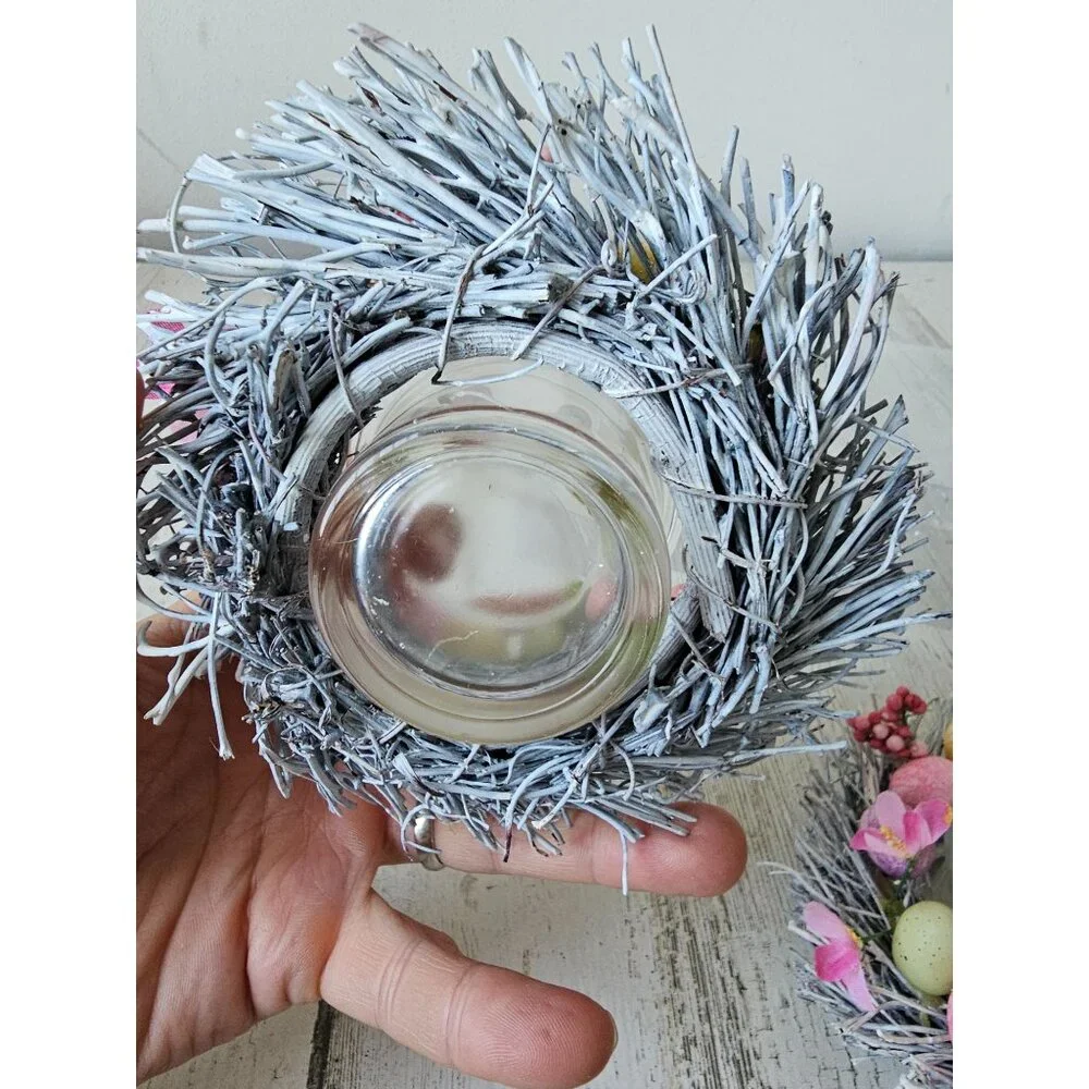 Pier 1 mini egg tea light candle holder wreath‎ white pastel spring decor